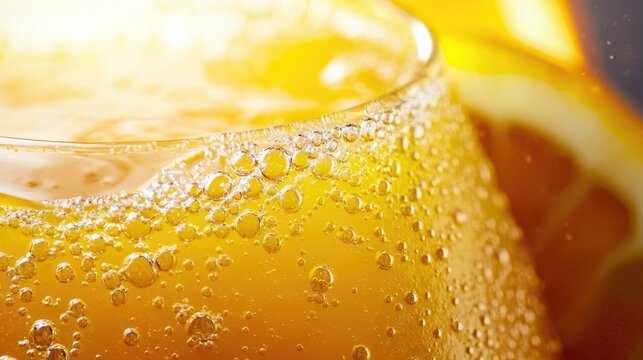 Close-Up of Bubbles in a Glass of Orange Juice