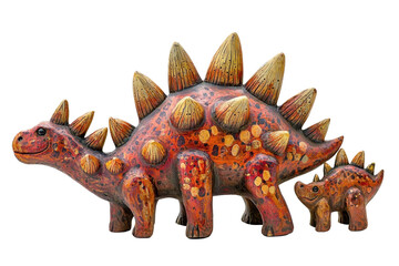 Fototapeta premium A family of Stegosaurus, isolate on white background, illustrating their interactions and social dynamics. PNG