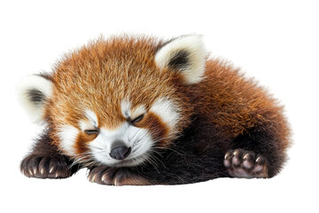Fototapeta premium A baby red panda, isolate on white background, displaying its small size and curious demeanor. PNG