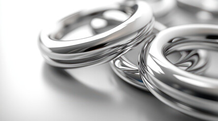 Fototapeta premium Interconnected metallic rings create stunning visual effect, showcasing their smooth, reflective surfaces and intricate design. arrangement highlights elegance and modernity of metallic textures
