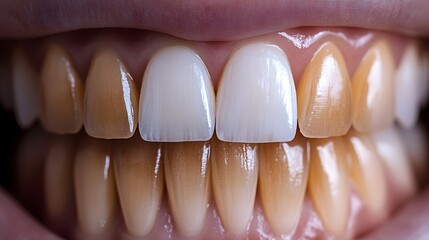 Weekly transformation of teeth with whitening strips, showing gradual lightening of tooth shade from yellow to white, with a clear final result comparison