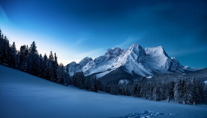 【リアルな風景】夜の雪山の風景画像