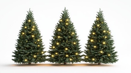 Fototapeta premium Collection of Christmas tree drawn with a brush on a white isolated background,greeting season and gift in christmas day,winter season,New Year decorations,fairy lights,copy space.