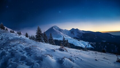 【リアルな風景】夜の雪山の風景画像
