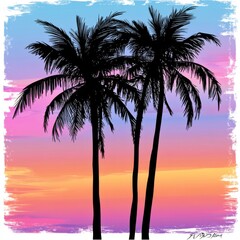 Fototapeta na wymiar palm trees against a sunset sky