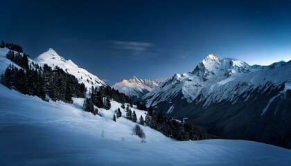 【リアルな風景】夜の雪山の風景画像