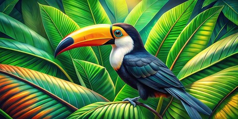 Fototapeta premium Softly lit toucans create a tranquil, tropical seamless pattern.