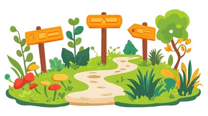 Path with Signposts Representing Strategic Planning and Guidance Isolated on White Background  Concept of Direction Decision Journey and Navigation for Business Management or Personal Development