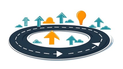 Flat Design of a Globe with Road Paths and Arrows Visualizing the Concept of Global Planning Guidance and Strategic Direction for International Travel Transportation and Logistics