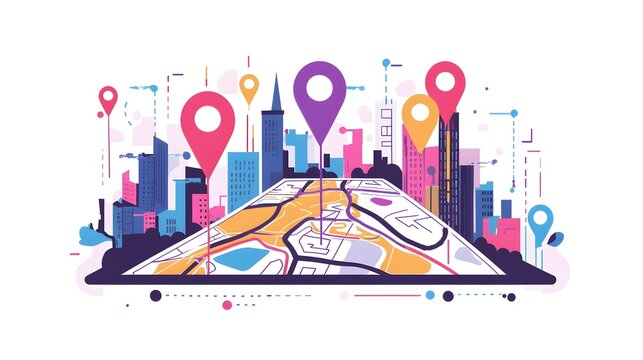 of road markers showing progress along a map visualizing step by step planning and strategy for a business or conceptual journey  Flat design graphic with white background