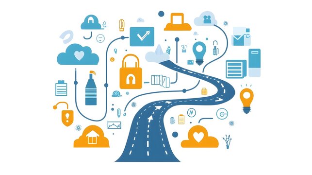 Transforming Blueprint to Roadmap   Flat design of strategic planning concept symbolizing the process of transforming a blueprint into a roadmap or action plan on a clean minimalist white background