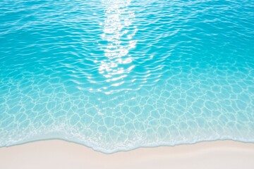 Crystal-clear turquoise water washing onto white sand beach, generative AI
