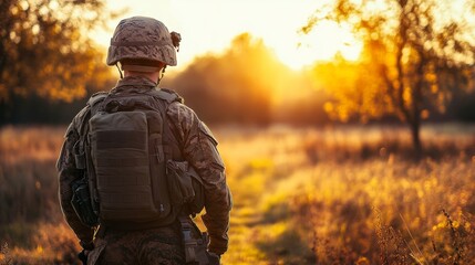 military man on his back with out of focus background of a beautiful sunset