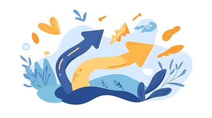 Flowing Arrows Forming a Strategic Roadmap   Visual Representation of a Business Planning and Decision Making Process Concept