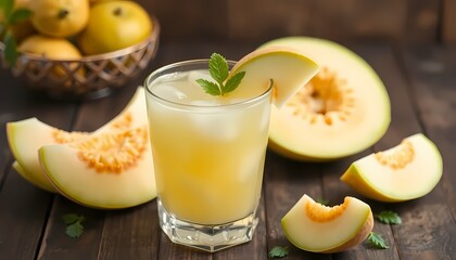 Fresh Honeydew Juice with Melon Slices