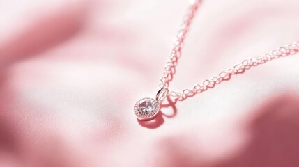 Fototapeta premium A shiny silver necklace on a soft pink background