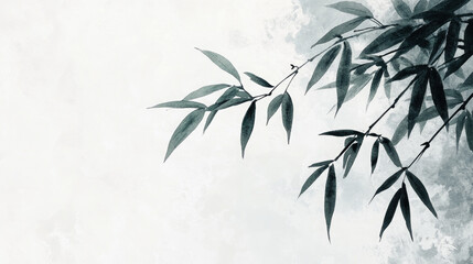Obraz premium Green bamboo leaves on a white background