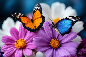 Fototapeta premium Watercolor painting of a butterfly garden, with soft, flowing colors showing butterflies and flowers in a delicate setting