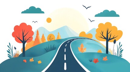 Minimalist Flat Design of a Road Expanding into the Horizon Representing the Concept of Future Growth Opportunity and Potential for Progress and Development