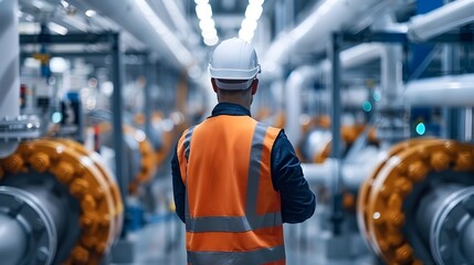 Gas Processing Plant with Pipelines and Workers Performing Routine Inspections at the Industrial Facility