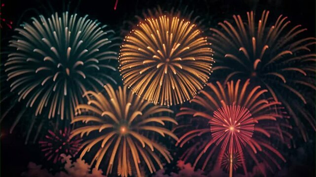 Multicolored fireworks background. Generative AI