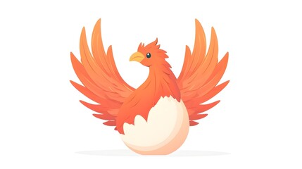 Hatching phoenix bird emerging from egg representing growth transformation and potential coming to fruition  Flat design on clean plain white background