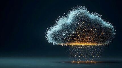 Fototapeta premium Glowing mesh lines of pollution gradually dissolving into a field of clean glowing air particles in a surreal futuristic digital landscape