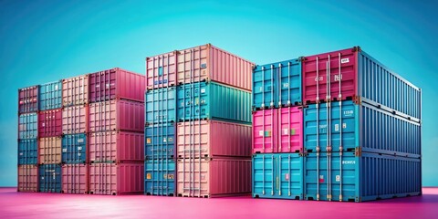 Fototapeta premium Shipping Cargo Containers on Pastel Background - International Transport Services for Sea, Air, and Road Freight Solutions