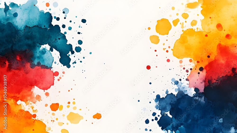 Poster elegant and expressive watercolor splashes dynamically interacting with abstract textural geometric 
