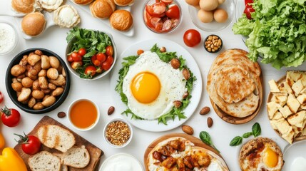 Vibrant Breakfast Spread on a White Table
