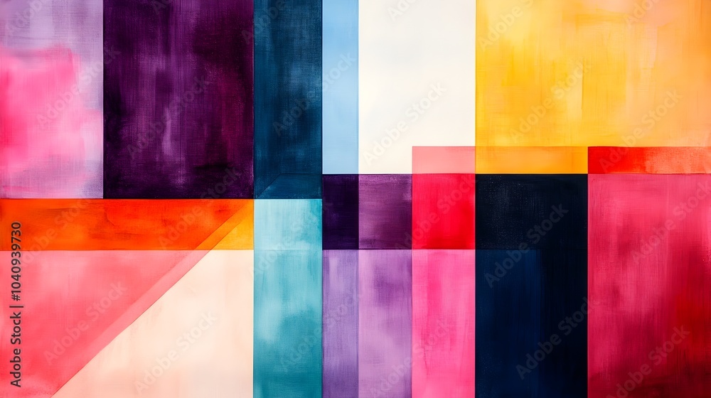 Poster fluid watercolor splashes encapsulating and wrapping around geometric barriers creating a vibrant ab