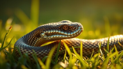Fototapeta premium Close-Up of Rattlesnake Scales in Golden Sunlight - Architectural Photography