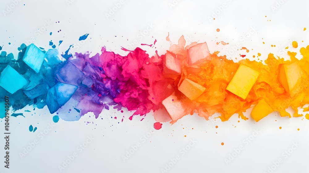 Poster captivating visual of multicolored watercolor splashes dynamically colliding and interacting with tr