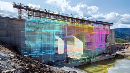 A photography showcasing the construction of a concrete dam