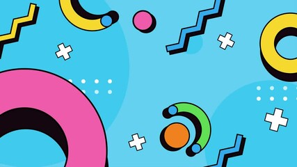 Vibrant abstract pattern featuring bold geometric shapes on a blue background seamless 4k video background motion pop art design