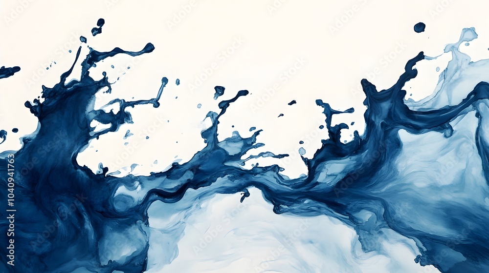 Poster delicate watercolor splashes splitting and shattering as they hit jagged angular obstacles creating 