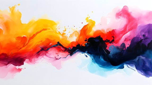 Flowing watercolor paint splashes clashing against angular geometric obstacles in a vibrant dynamic and visually captivating composition