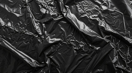 A crumpled black plastic surface presents a glossy and textured appearance, adding an industrial feel to the background for graphic resources.