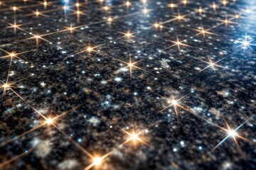 Fototapeta premium Cosmic grid with glittering stars on black textured background