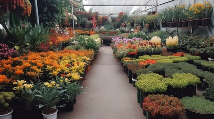 Obraz premium Colorful Selection of Ornamental Plants in Greenhouse