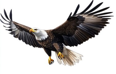 Obraz premium Bald eagle soaring through the sky in PNG format.