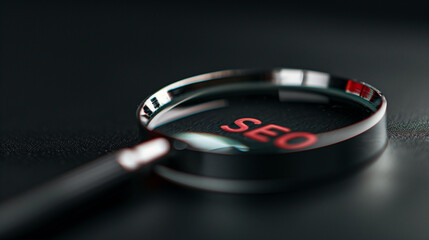 magnifying glass with SEO letter in red, SEO concept or Search Engine Optimization,  Idea, Strategy and advertising or marketing, Keyword and Content planning