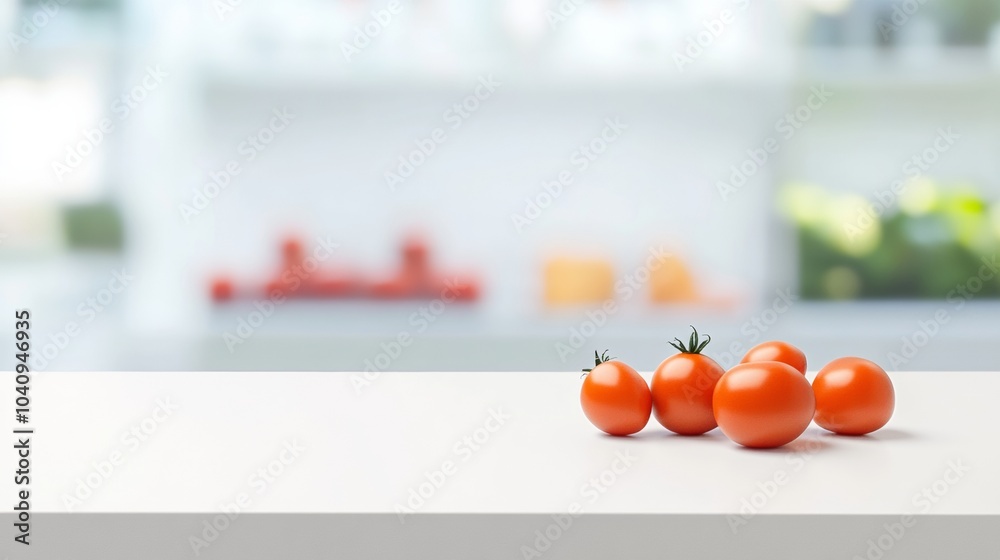 Aufkleber minimalist fresh produce display soft glow of tomatoes on smooth pastel green matte table with groce