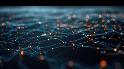 Fototapeta premium Intricate glowing nodes and lines create mesmerizing network, showcasing blend of technology and artistry. vibrant colors evoke sense of depth and connection
