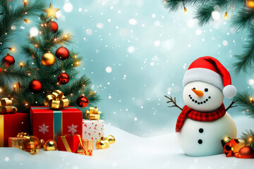 Christmas winter vector design. Merry christmas greeting text with snow man characters in winter wonder land background for holiday season celebration.