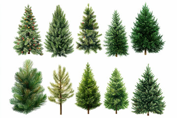 Collection set of festive pine tree Christmas on a white isolated background .