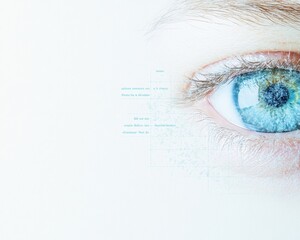 Close-Up of Blue Eye with Text Overlay, Emphasizing Visual Health and Awareness in a Modern, Minimalist Design
