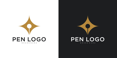 Pen Logo Icon design template. Modern corporate author identity. Premium Vector