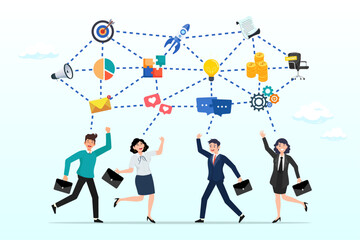 Internal communication, communicate within office, organization or company strategy, internal job, connection or community, work networking concept, business people colleague communicate to success