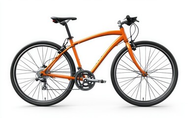 A chic orange bicycle isolated on a white background, highlighting its stylish frame and components, ideal for promoting bicycle designs 